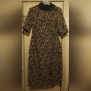 NWT NOEN Avant Garde Dress Sz 6 Brown Black Graffiti Pull Strings Design Details